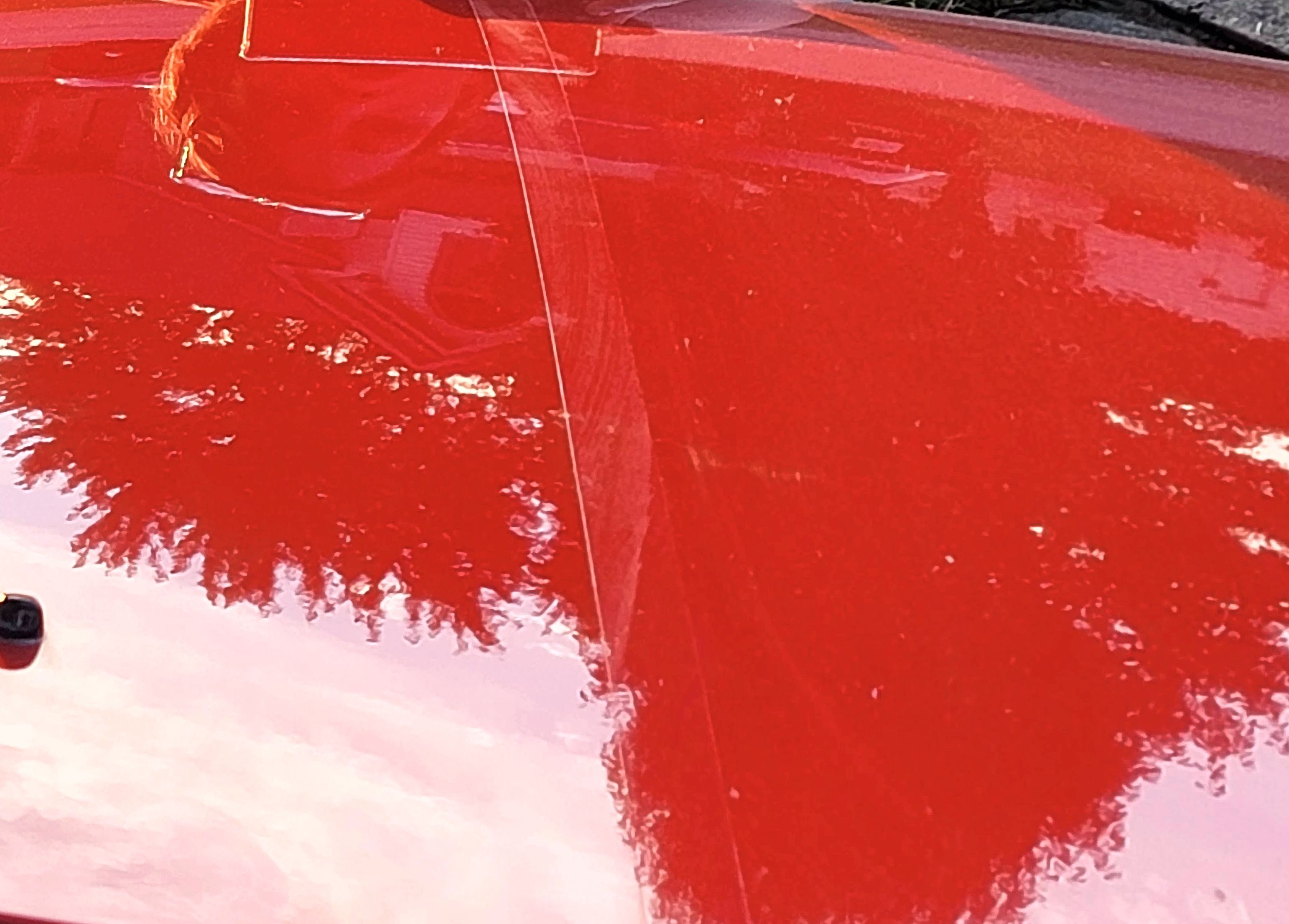 Paint correction 50/50 comparison on red paint